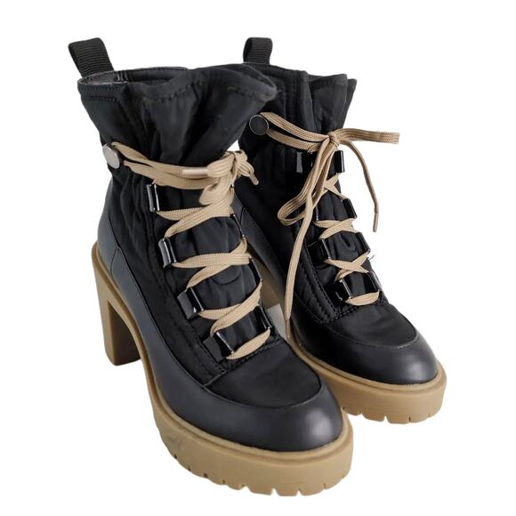 Dolce Vita Celida Black Leather Nylon Platform High Heel Hiking Boots Size 5.5 - Picture 2 of 10